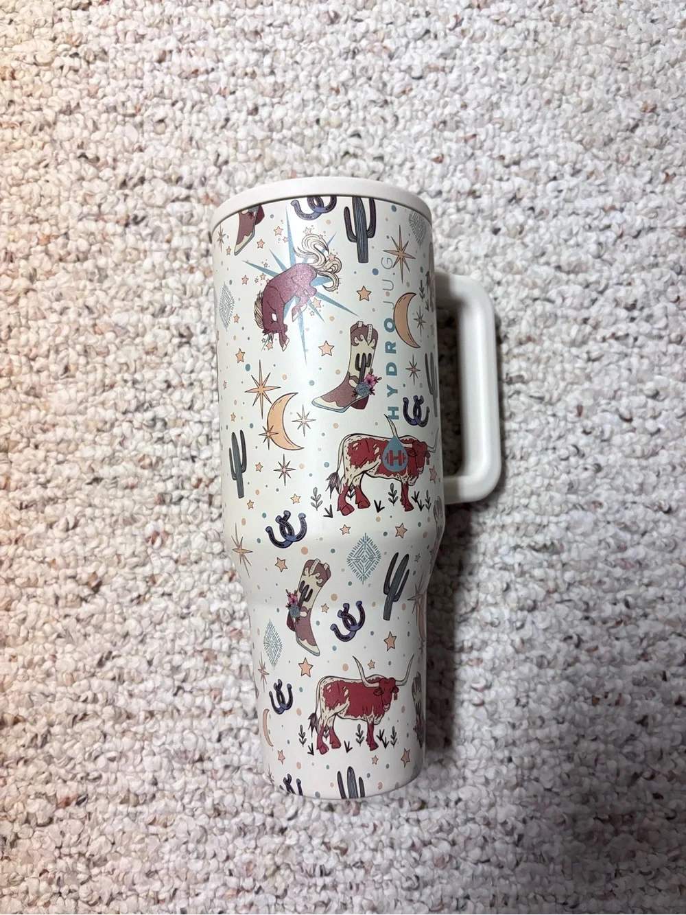 Hydro Jug White Western-Print Insulated Travel Mug - Red Accent